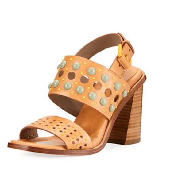 Donald J. Pliner Shoes - Donald J Pliner Estee Embellished Leather Sandal Block Heel Cutouts 7.5 M